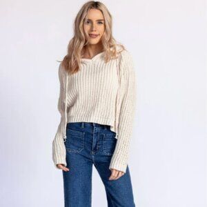 MIRACLE Chenille Knit Neutral Crop Hoodie M/L $59